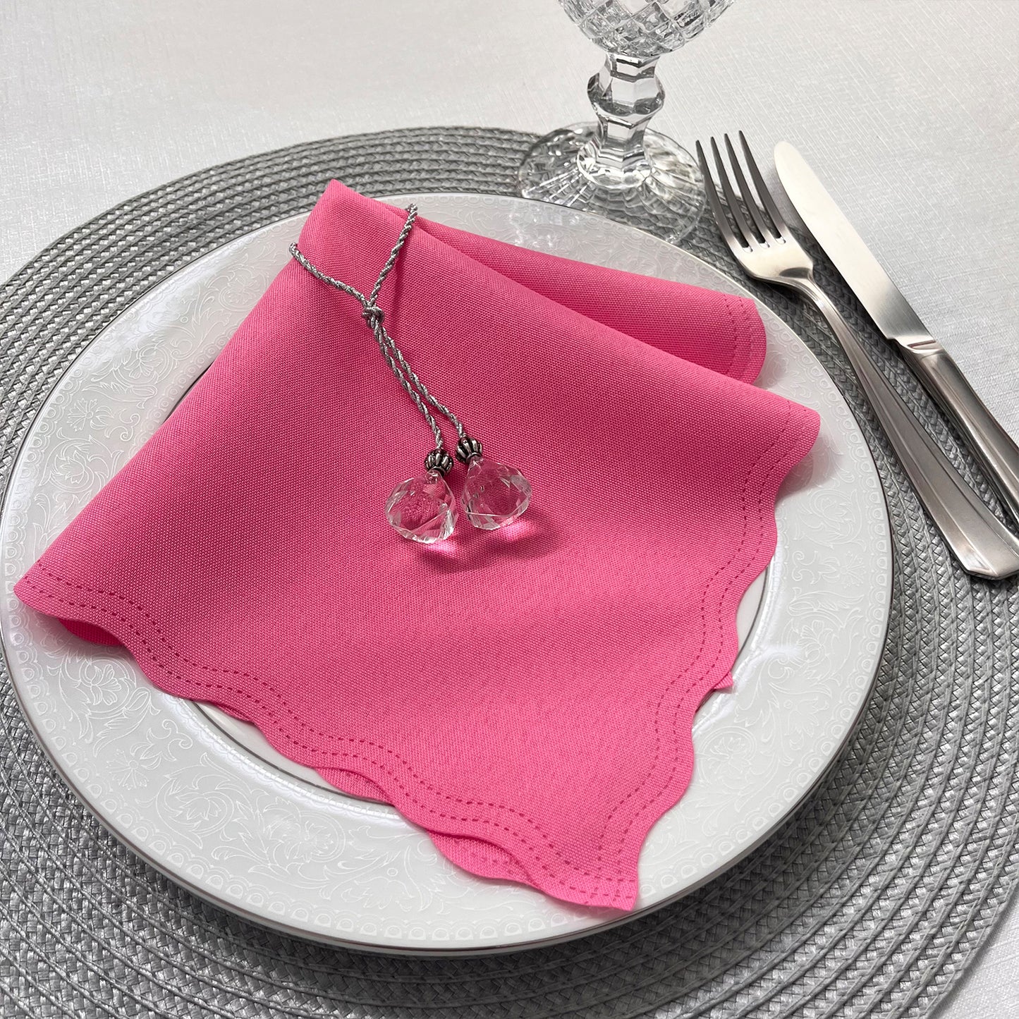 Kit 10 Guardanapos Mesa Posta em Tecido Oxford Corte a Laser - Rosa Pink