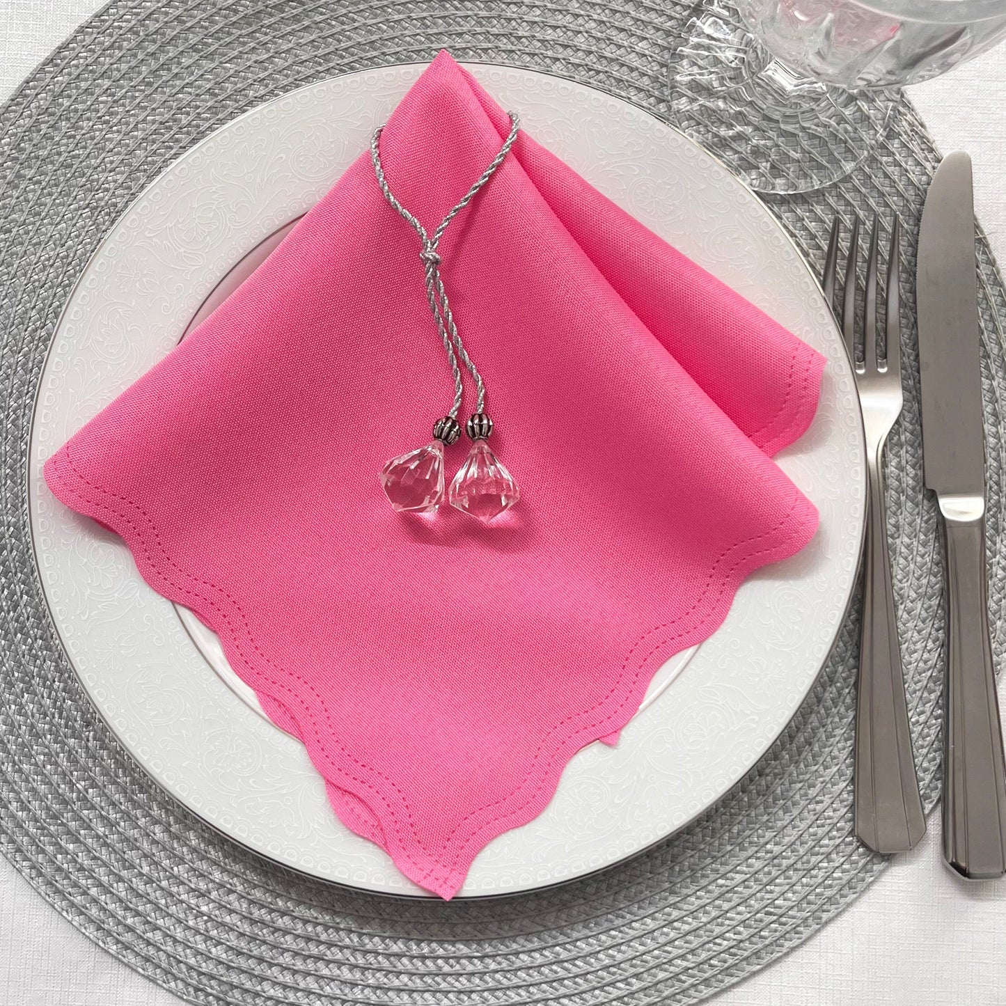 Kit 10 Guardanapos Mesa Posta em Tecido Oxford Corte a Laser - Rosa Pink