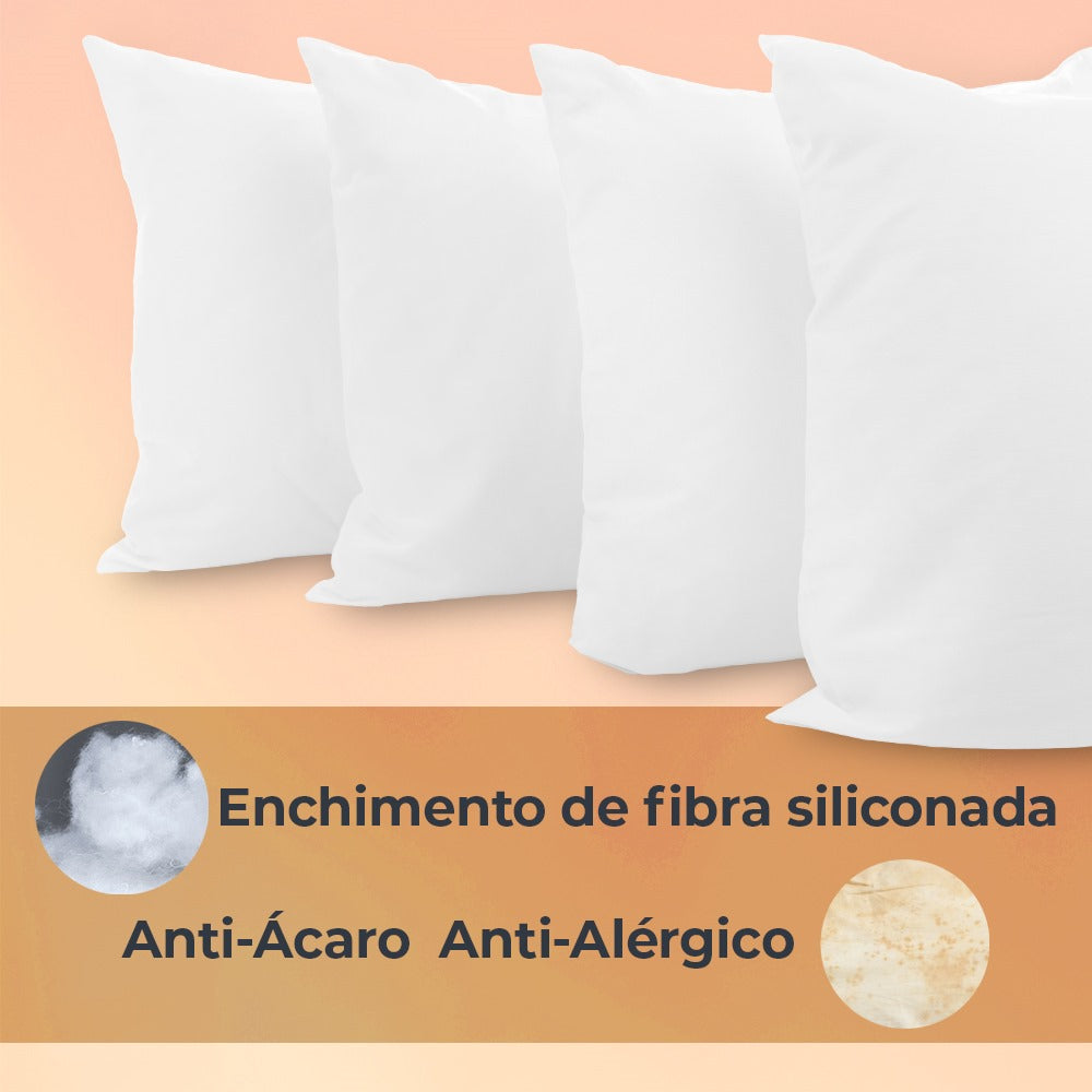 Kit Com 4 Refil Almofadas Siliconada Enchimento Fibra Branco