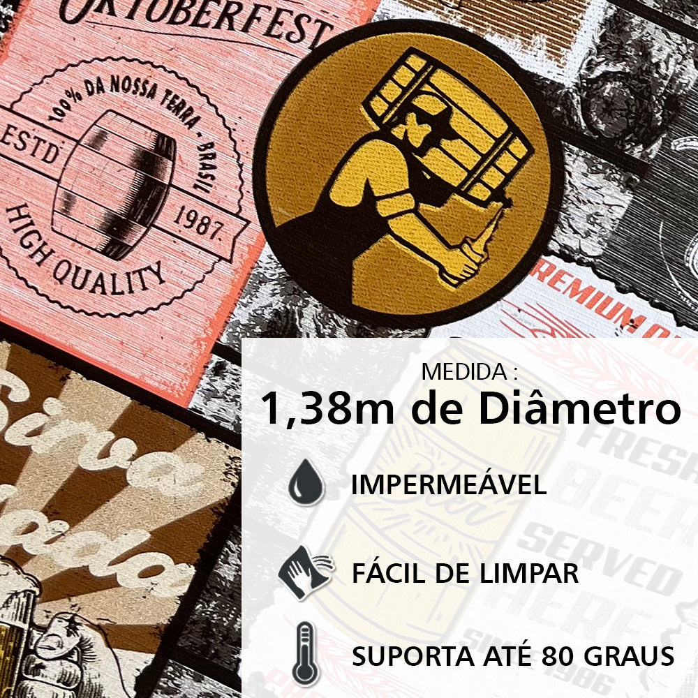 Toalha de Mesa Redonda Impermeável Térmica até 80 ° Boteco