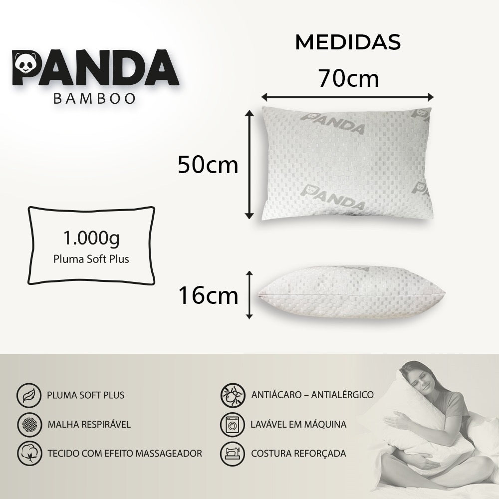 Travesseiro Massageador Panda Alto Macio Fibra Soft Tecido Respirável