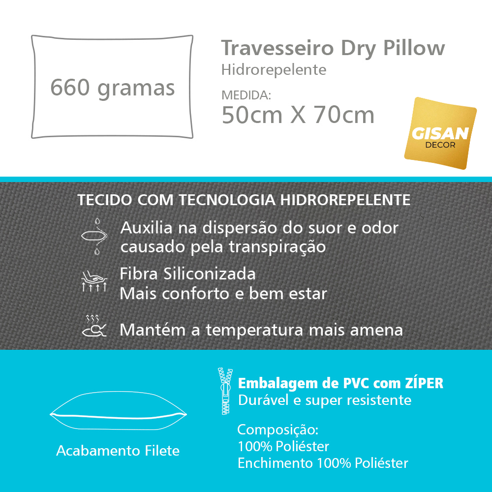 Travesseiro Dry Pillow Hidrorepelente Impermeável