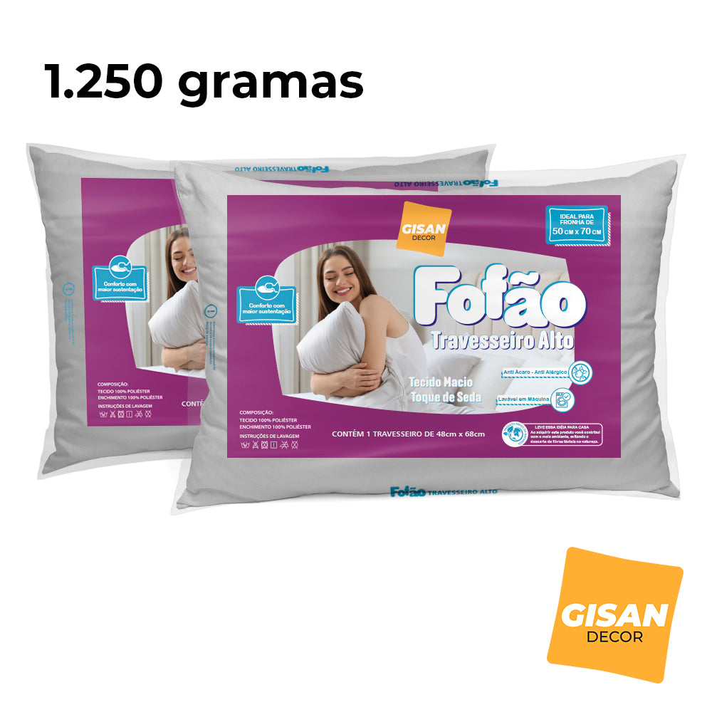 Travesseiro Super Enchimento Fibra Macio Confort 1,250 Gramas