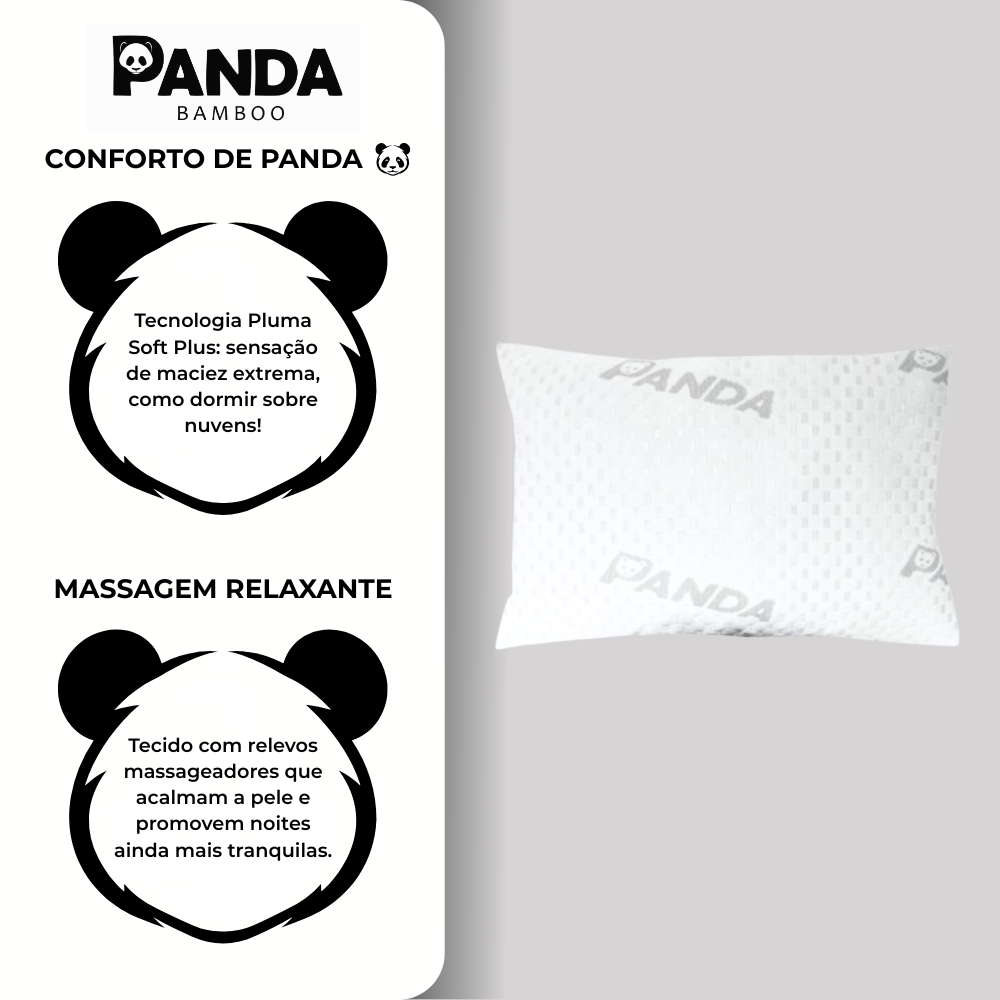 Travesseiro Massageador Panda Alto Macio Fibra Soft Tecido Respirável