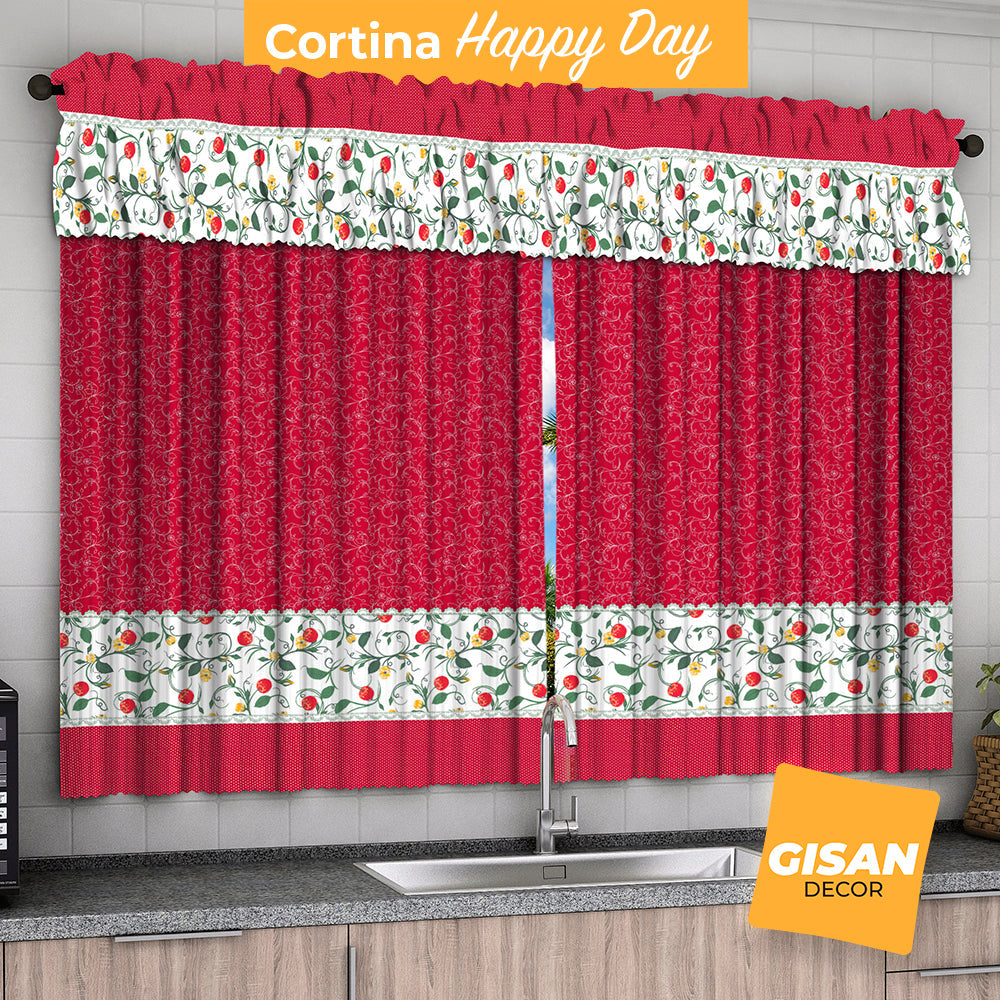 Cortina Cozinha Tecido Oxford Estampada Happy Day