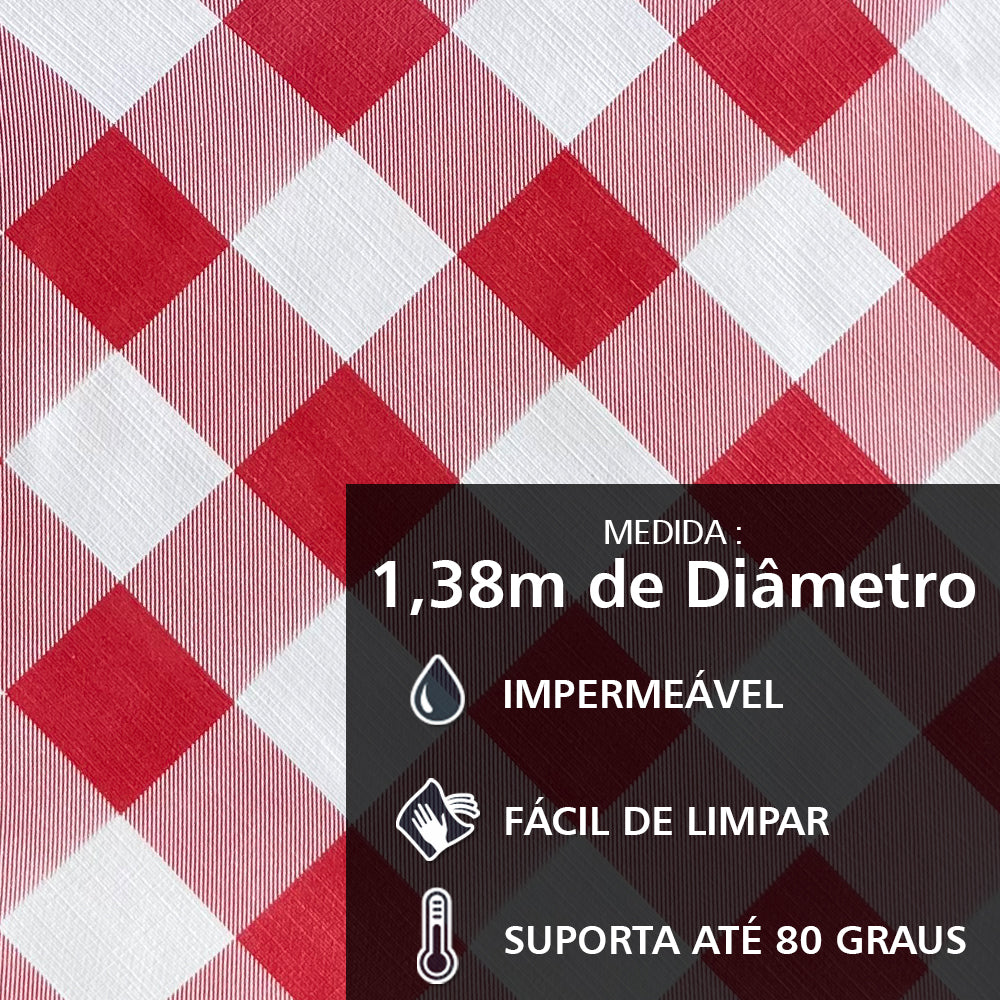 Toalha de Mesa Redonda Impermeável Térmica até 80 ° Xadrez Vermelho