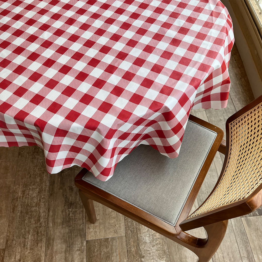 Toalha de Mesa Redonda Impermeável Térmica até 80 ° Xadrez Vermelho